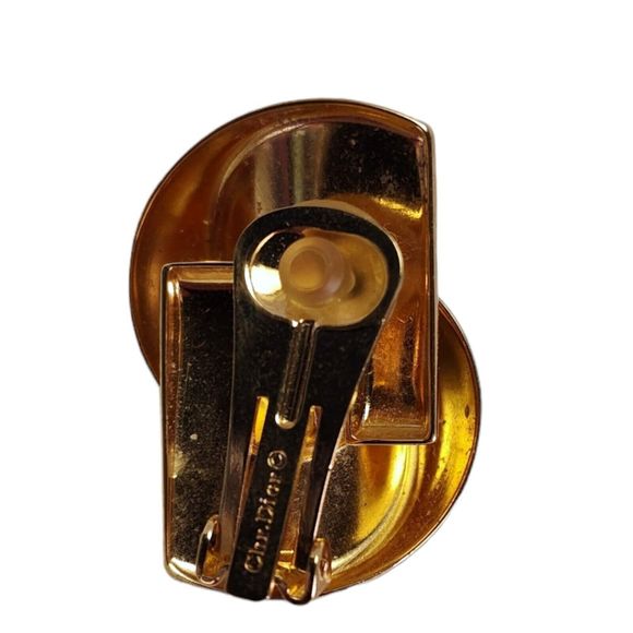 Vintage Dior Stud Earrings Gold Tone Clip On CD Logo 80s Statement - Picture 2 of 6